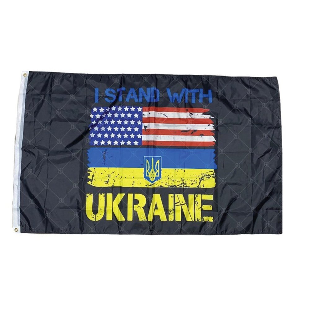 NEW I Stand USA with Ukraine 5'x3' Polyester Black Flag